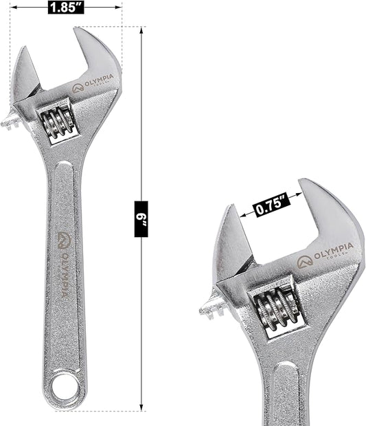 Olympia Tools 6" Adjustable Wrench, Heavy Duty Drop Forged Steel, Chrome Plated, Precision Machined Jaws, Rust Resistant
