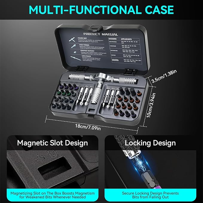 40 In 1 Magnetic Ratchet Screwdriver Set, Multifunctional Diy Ratchet Mini Screwdriver Set, Precision Repair Tool With Detachable Handle, Small Screw Driver For Furniture Computer (40PCS)