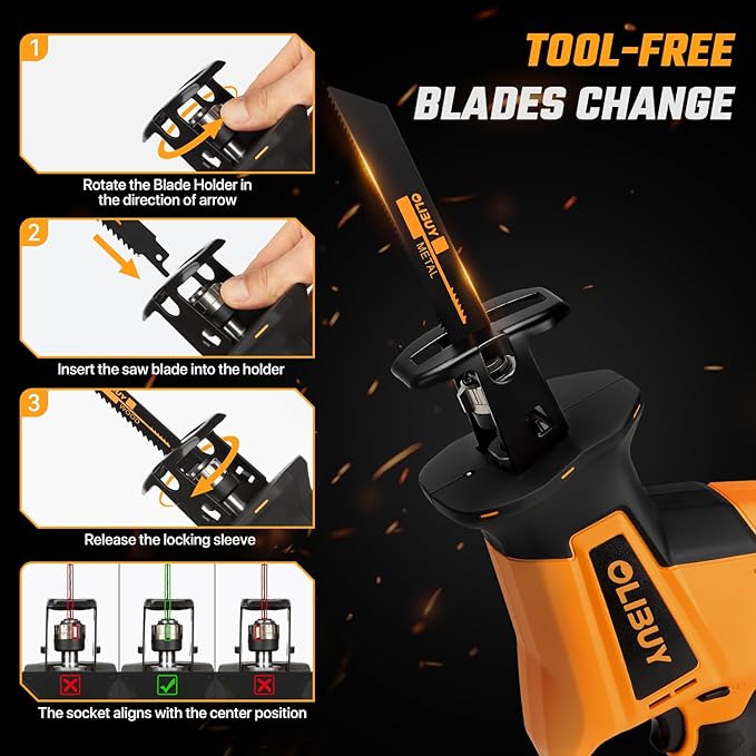 Reciprocating Saw for Dewalt 20V Battery,【Battery Not Included】,Cordless Sawzall with 8 Blades,0-3000SPM Variable Speed, Cordless Reciprocating Saws for Wood/Metal/PVC Cutting