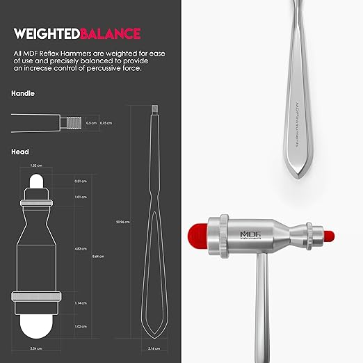 MDF Instruments, Tromner Neurological Reflex Hammer with Pointed tip Handle for cutaneous and Superficial responses - Free-Parts-for-Life & Lifetime Warranty - Red (MDF555-02)
