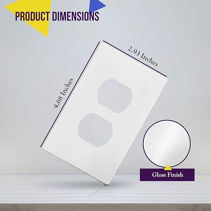 ENERLITES Screwless Duplex Wall Plate Covers, Child Safe Receptacle Outlet Covers, Size 1-Gang 4.68"x 2.93",Unbreakable Polycarbonate Thermoplastic,SI8821-W-10PCS,Glossy, White, 10 Pack