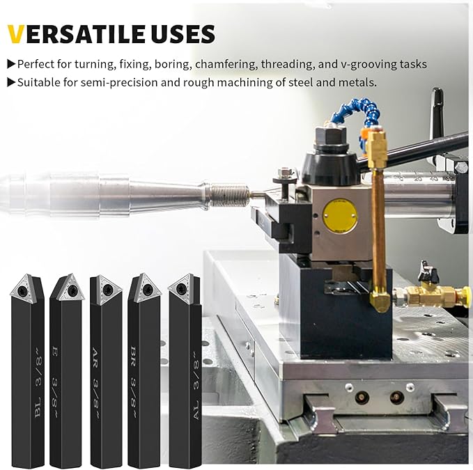 Metal Lathe Cutting Tools,5 Sets of 3/8" Carbide Metal Cutting Tool Bits Kit,Indexable Lathe Turning Tool,Carbide Lathe Tools For Metal