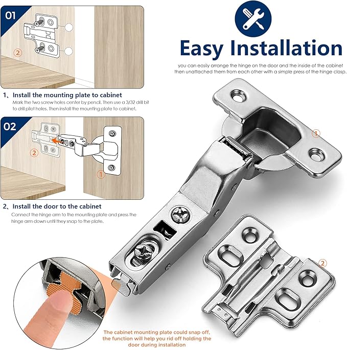 Ravinte 50 Pack 25 Pairs European Kitchen Cabinet Hinges Soft Close Insert Cabinet Door Hinges Heavy-Duty Frameless Adjustable Concealed Cabinet Cup Hinge