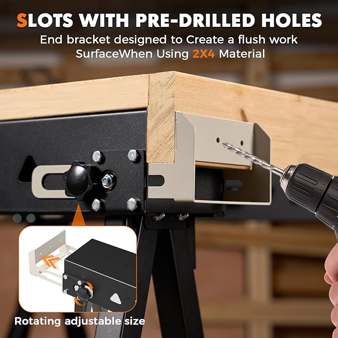 2 Pack Heavy Duty Folding Sawhorse Pair, Adjustable Height & Legs, Portable Metal Saw Horses with 2600 LBS Load Capacity, Portable Folding and Fast Open Legs and Easy Grip Handle for Woodworking.