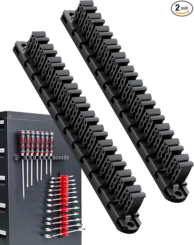Magnetic Wrench Organizer and Screwdriver Organizer for Work shop, Garage | Tool Organization with Magnet & Space Optimization | Gift for father, brother, boyfriend (2 PCS, Black)
