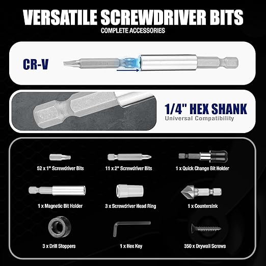 WORKPRO 455-Piece Drill Bit Set and Screwdriver Bit Set, Titanium Twist Drill Bits, Drywall Screws with Double Sided Storage Case, for Wood Metal Plastic Concrete Masonry