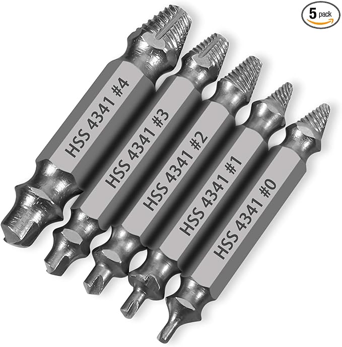HSS 4341 Damaged Screw Extractor Set, 5-Piece Drill Bit Kit for Stripped Screws and Bolts, Grey, 2-14mm Range, High-Speed Steel with Storage Case