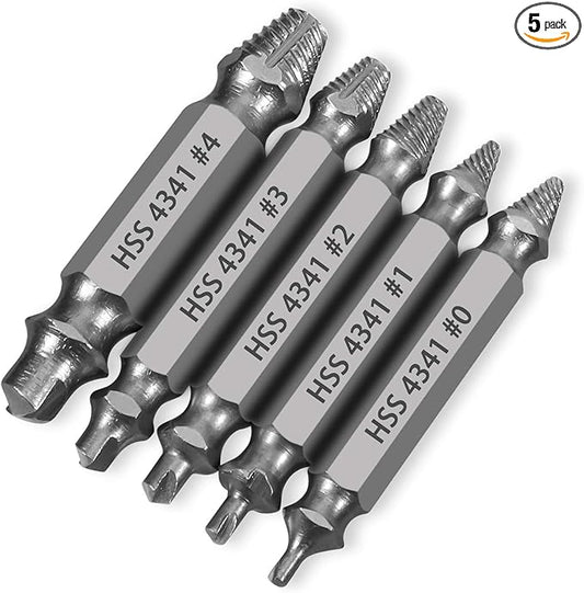 HSS 4341 Damaged Screw Extractor Set, 5-Piece Drill Bit Kit for Stripped Screws and Bolts, Grey, 2-14mm Range, High-Speed Steel with Storage Case