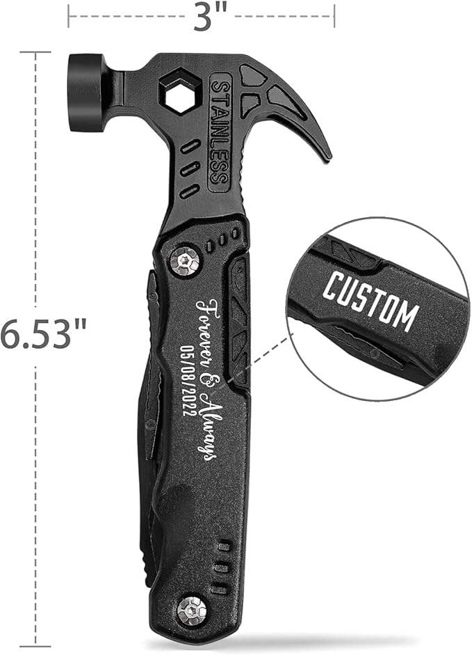 Custom Gadgets Gifts For Him, Dad, Fathers Day Tool Gifts From Daughter Son, Grandpa Gift, Valentines Anniversary Birthday Gift For Husband Boyfriend Fiancé, 14 In 1 Tools Mini Hammer Multitool