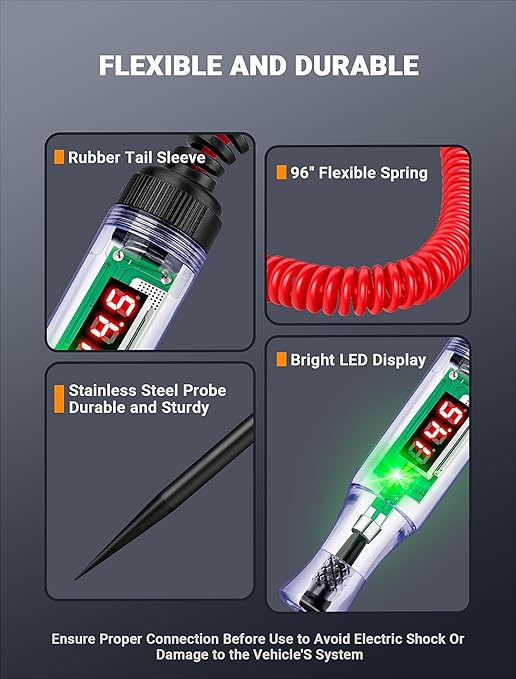 Heavy Duty Automotive Circuit Tester 5-90V Test Light, Digital LED Voltage Tester with Voltmeter, Dual Polarity Indicator & Stainless Probe for Car, Truck, RV, Boat Electrical Fuse Testing