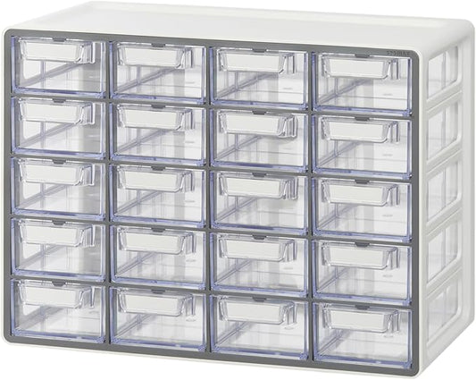 Blue Ginkgo Small 20-Drawer Cabinet ??Stackable Clear Organizer for Hardware, Beads, Plastic Bricks, Office, and Craft Storage (Made in Korea, Gray)