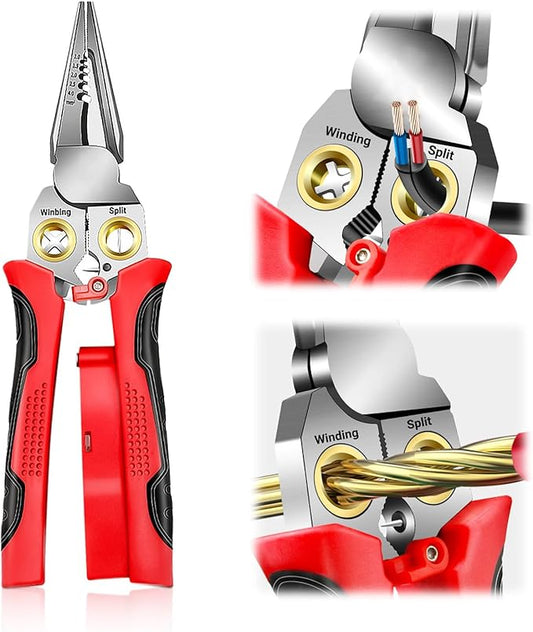 8 In 1 Wire Stripper With Voltage Tester, Multi-Function Electric Wire Stripping Tool For Cutting And Pulling Pliers, Electrician Repair Tool, Wire Strippers Electrical (Red)