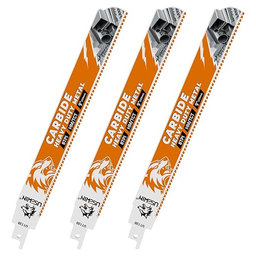 3 Pack Carbide Reciprocating Saw Blades, 9 Inch 8 TPI Metal Blades, Pruning Blade for Reciprocating Saw for Thick Metal, Cast Iron, Alloy Steel