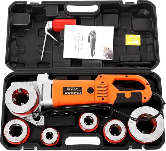 Electric Pipe Threader Kit 1/2 to 2 Inch Portable Electric Pipe Threading Tool, 2300W Handheld Ratchet Pipe Threader Machine with 6 Dies for Galvanized Pipes, Iron, Steel & Plastic Pipes