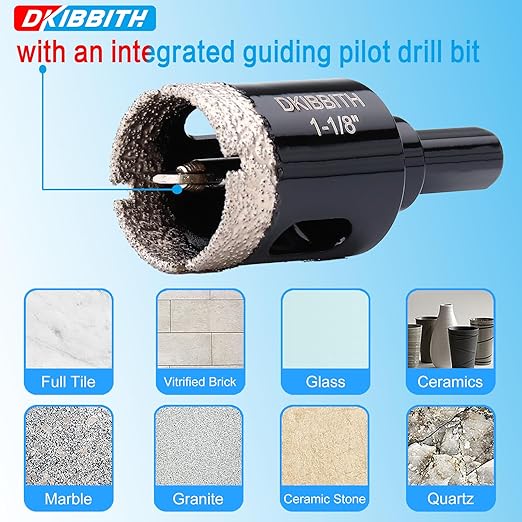 1-1/8" Diamond Hole-Saw Bits with Pilot Drill Bit - 2pc 1-1/8 in Diamond Tipped Tile Hole Saws with Guiding Bit for Accurate Drilling, for Porcelain Tile Ceramic Pots Granite Stone Glass Bottles 28mm