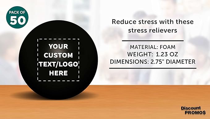 Custom Stress Balls for Adults Set of 50, Personalized Bulk Pack - Relief, Perfect for Your Desk, Office or Home - Black
