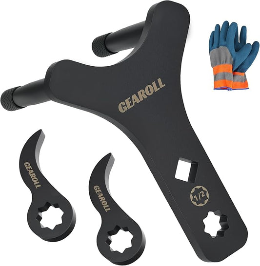 Lower Control Arm Prying Tool with Two Pry Bar Wrench Adaptor Head, Suspension Specialty Arm Lever Bushing Tool, Ratchet Pry Bar Attachment, Compatible with 1/2" Drive Extension Breaker Bar