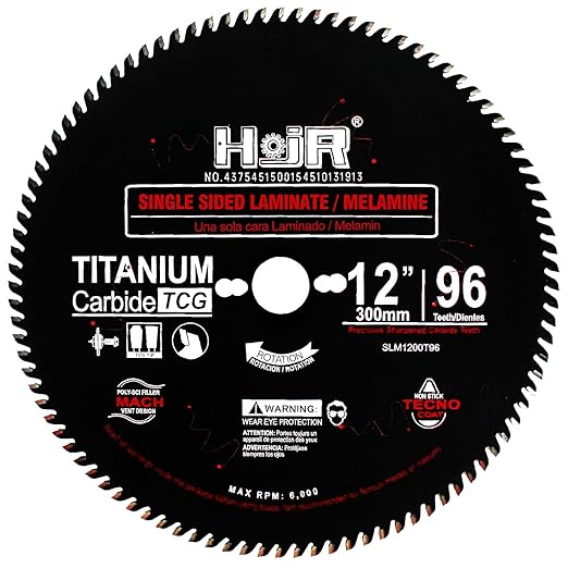 Woodworking Circular Saw Blades,12" 96-Tooth 5/8" Arbor, Wood Cutting for Laminate,Melamine, Plywood,Chipboard,with Non-Stick Coating -TF,SLM 12" 96T TF