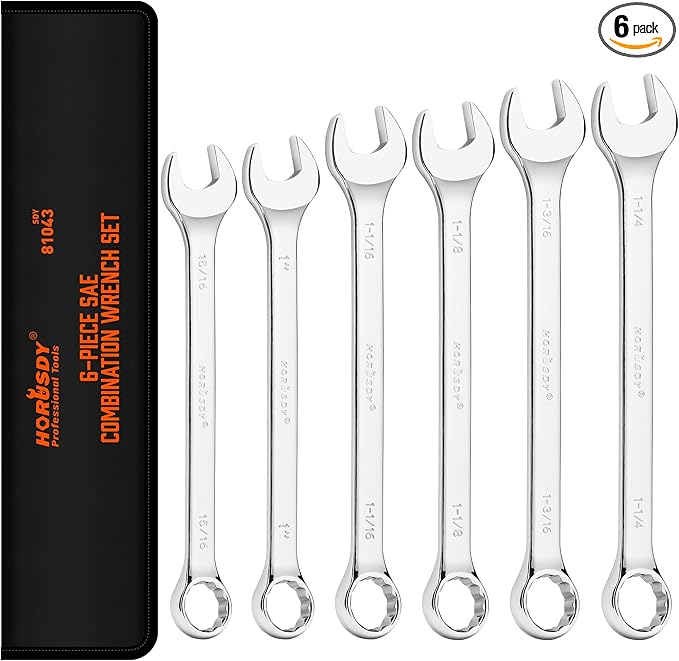 HORUSDY Large Wrench Set with Rolling Pouch | SAE | 6-Piece | 15/16?? 1?? 1-1/16?? 1-1/8?? 1-3/16?? 1-1/4??| 12 Point | Chrome Vanadium Steel