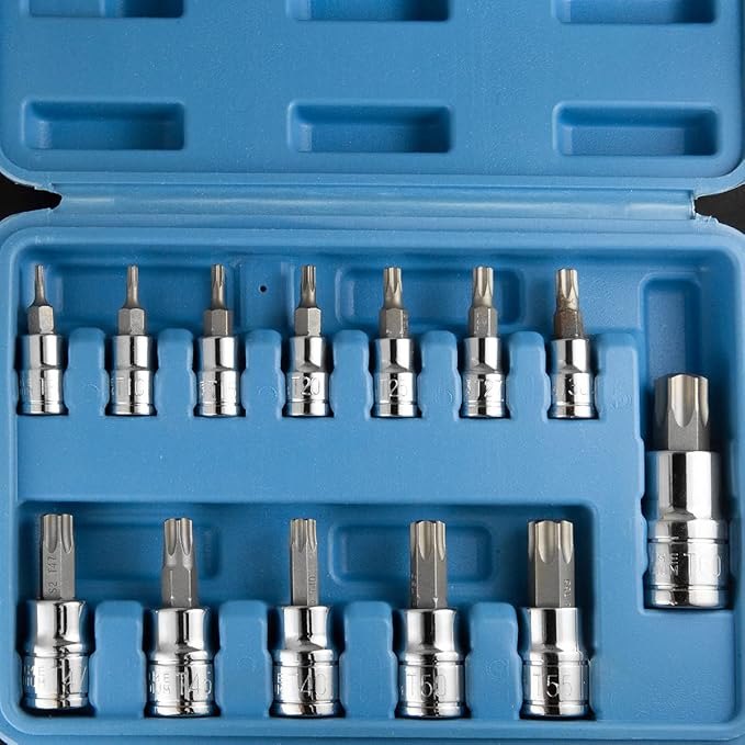 Stark 13-Pieces Standard Torx Bit Socket Set | TP8 ??TP60 | 6-Point Star | Cr-V and S2 Steel | High Impact Storage Case