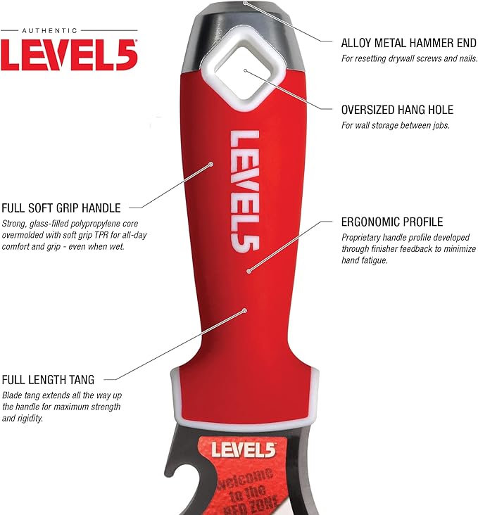 9-In-1 Painter?셲 Tool - LEVEL5 | Multi-Use Knife, Hardened Carbon Steel | Metal Hammer End | Pro-Grade Finishing Tools | 5-200