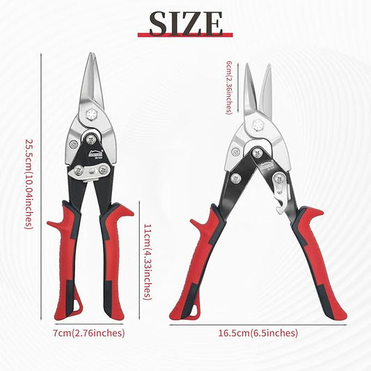 Aviation Snips, 10 Inch Tin Snips, Straight Cut, Heavy Duty Sheet Metal Cutter with Safety Lock and Non-slip Handle, CR-V Steel Sharp Teeth, Shears Scissors for Cutting Metal Sheet