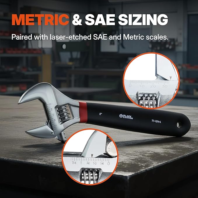 BLACK CANYON 6" Adjustable Wrench, 15/16" Jaw Capacity, Superior Cr-V Steel, Hex Jaw design, Smooth Jaw Adjustment, w/Comfort Grip, Fits home fixes, pipe installation, garage tasks