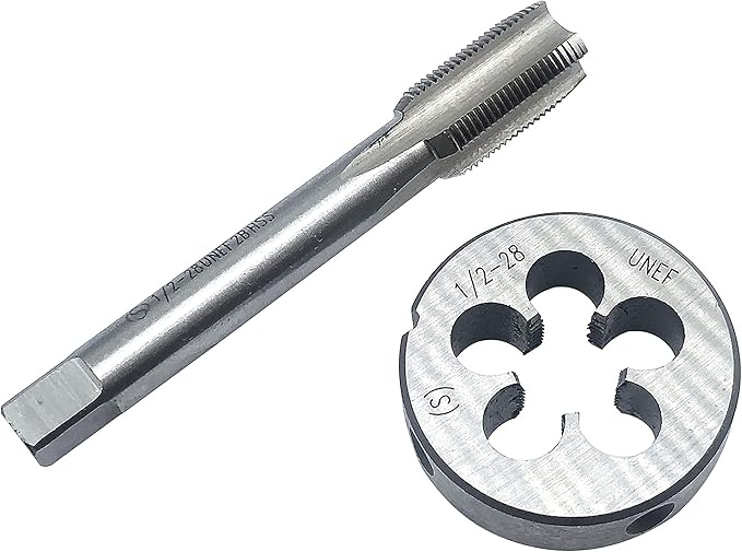 ZOUZMIN 1/2"-28 UNEF Tap and Die Set, UNEF Machine Thread Tap and UNEF Round Thread Die Right Hand