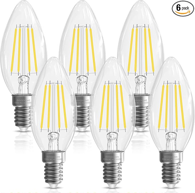 LED Candelabra Light Bulbs 40 watt Equivalent, E12 LED Bulb Non-Dimmable Chandelier Light Bulb, 5000K Daylight B10 LED Candle Bulb, 90+CRI, 400LM, Cear Glass, 6 Pack