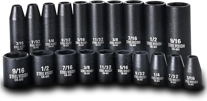 Steel Vision Tools 20-Piece 1/4-Inch Drive SAE Impact Socket Set, Deep & Standard, CR-MO Steel, Laser-Etched Sizes, Heavy-Duty Storage Case, Professional-Grade Performance