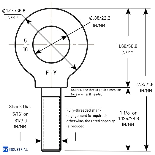 5 Pcs Lifting Shoulder Eye Bolts 5/16"-18 X 1-1/8"