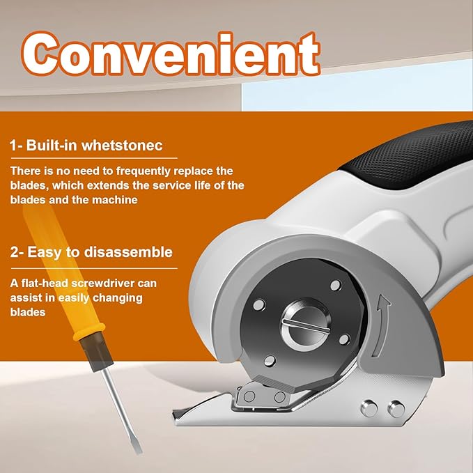 Cordless Electric Scissors Rechargeable with 2-Blade & Storage Bag, Powerful Rotary Cardboard Box Cutter 3.7V 2000mAh for Cloth Carpet Plastic Leather, Charging Cable(White)