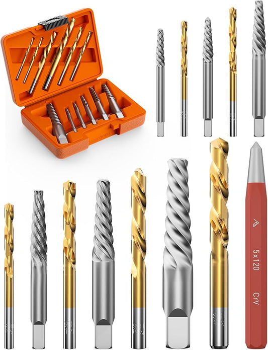 Screw Extractor and Left Hand Drill Bits Set, Bolt Remover, Reverse HSS Steel Drill Bit Easy Out Remove Stripped Screws and Broken Bolts