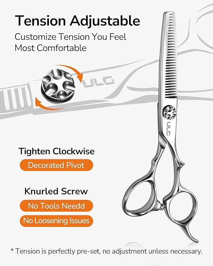 ULG Professional Hair Thinning Scissors 6.7?? Japanese 440C Stainless Steel, 32-Teeth Texturizing Shears with Adjustable Tension Screw, Ergonomic Offset Handle, Ultra Sharp Blades for Salon & Home Use