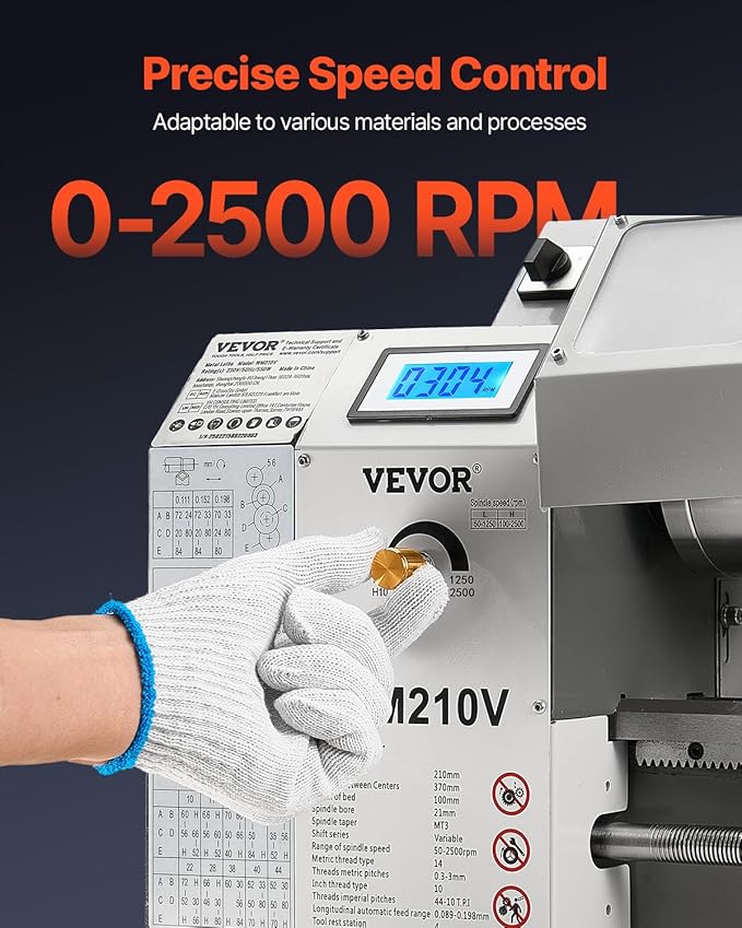 VEVOR High-quality Metal Lathe, 8 x 16 in, 550W Benchtop Lathe Machine, 0-2500 RPM Variable Speed, with 0.0003 in Spindle Accuracy Metal Gear, for Precision Parts Thread Soft Metals Wood