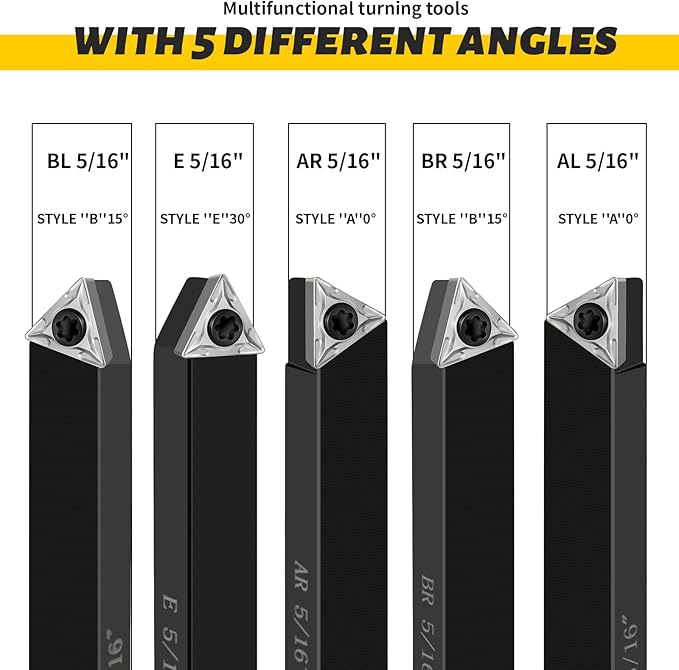 Metal Lathe Cutting Tools,5 Sets of 5/16" Carbide Metal Cutting Tool Bits Kit,Indexable Lathe Turning Tool,Carbide Lathe Tools For Metal