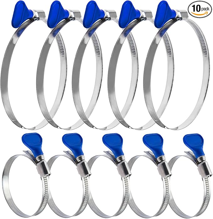 POWERTEC 70461 2-1/2 Inch & 4 Inch Key Hose Clamp assorment, Thumb Screw Key Adjustable Stainless Steel Hose Clamps for Dust Collector & Dryer Vent Hose, Pipe Clamp,RV Clamp, Worm Gear Clamp,10PK