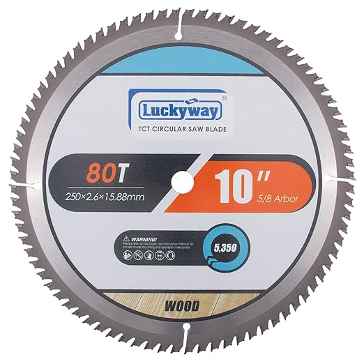 Luckyway 10 Inch Table/Miter Saw Blade 80T Ultra Finish Wood Cutting with 5/8 Inch Arbor TCT (Tungsten Carbide Tipped) Saw Blade for Cutting Wood