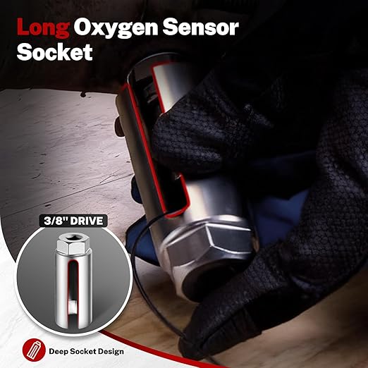 BILITOOLS 3-Piece O2 Oxygen Sensor Socket Set, Offset Oxygen Sensor Wrench Set 7/8" (22mm) x 3/8" & 1/2" Drive
