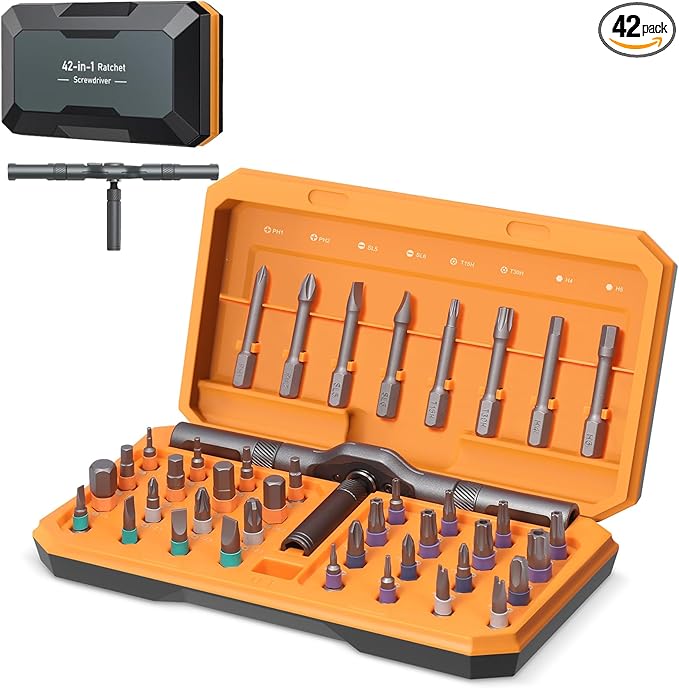 Upgraded 42 in 1 Magnetic Screwdriver Set, Ankilo DIY Ratchet Screwdriver Set, Multi Bit Magnetic Drive with 40 PCS Magnetic Bits, Portable Repair Tool Kit for Home, Bike Repairs for Christmas Gifts