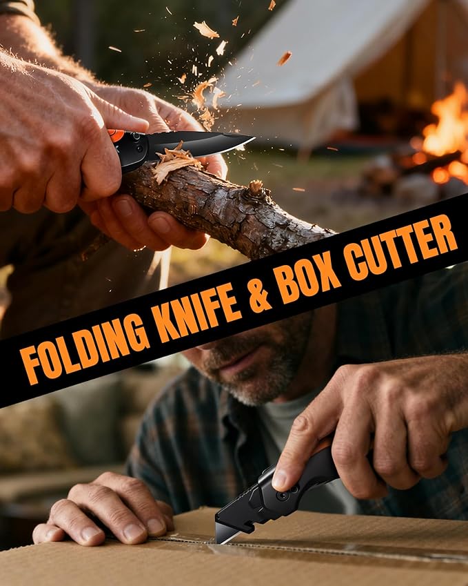 4-in-1 Multitool Folding Utility Knife Box Cutter, Pocket Knives with Belt Clip, Quick-Change Razor Knife with Blade Storage, Navajas para Trabajo,Fathers Day Dad Gifts, Extra 10 SK5 Blades