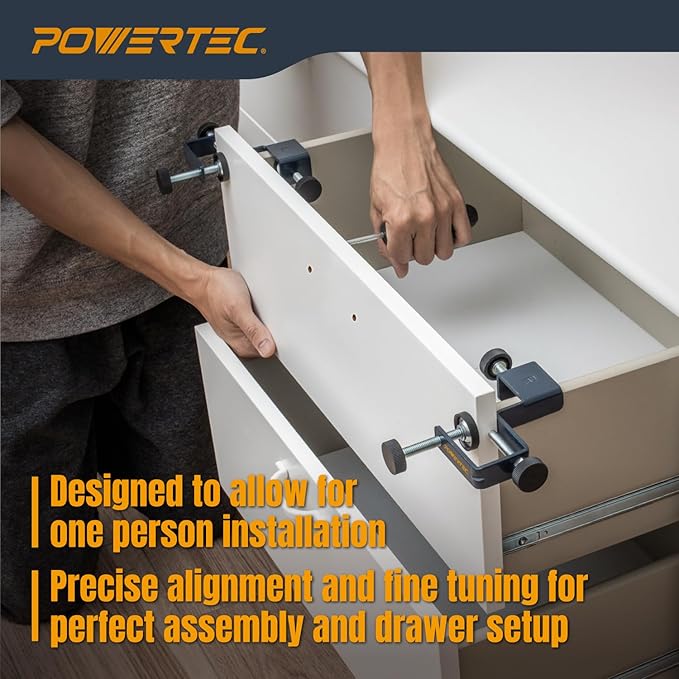 POWERTEC Drawer Front Installation Clamps, Adjustable Cabinet Face Clamp Set, Quick Mounting & Alignment Tool for Woodworking, 4 Pack - 71181-P2