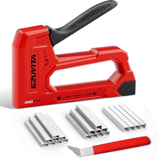 EZUVITA Light Duty Staple Gun for Wood, Red Upholstery Staple Gun Kit with 2000pcs JT21 Staples 1/4, 5/16, 3/8 inch and Staple Remover, Stapler Gun for Crafts, DIY, Classroom, Decoration