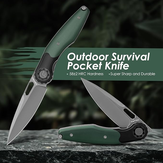 FINTISO Pocket Knife 3.5" Folding Knife Premium 14C28N Blade, Bicolour G10 Handle Design with Pocket Clip for Men Women, Small EDC Knife for Camping, Hunting, Hiking, Survival and Outdoor Activities, ROOK Series