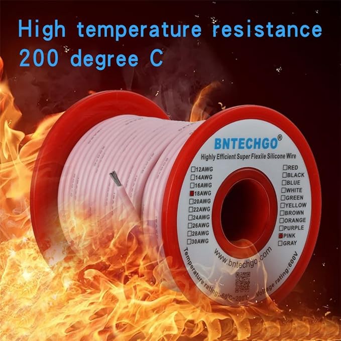 BNTECHGO 18 Gauge Silicone Wire Spool 100 ft Pink Flexible 18 AWG Stranded Tinned Copper Wire