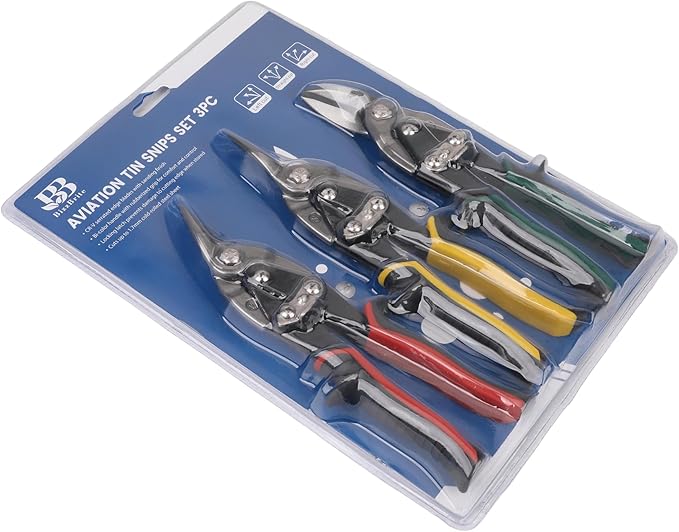 Aviation Tin Snips with Chrome Vanadium Steel Blades, Straight, Left, and Right Cutting Options, and Enhanced TyreGrip Handle for Optimal Comfort and Safety - 3 Pack Combo