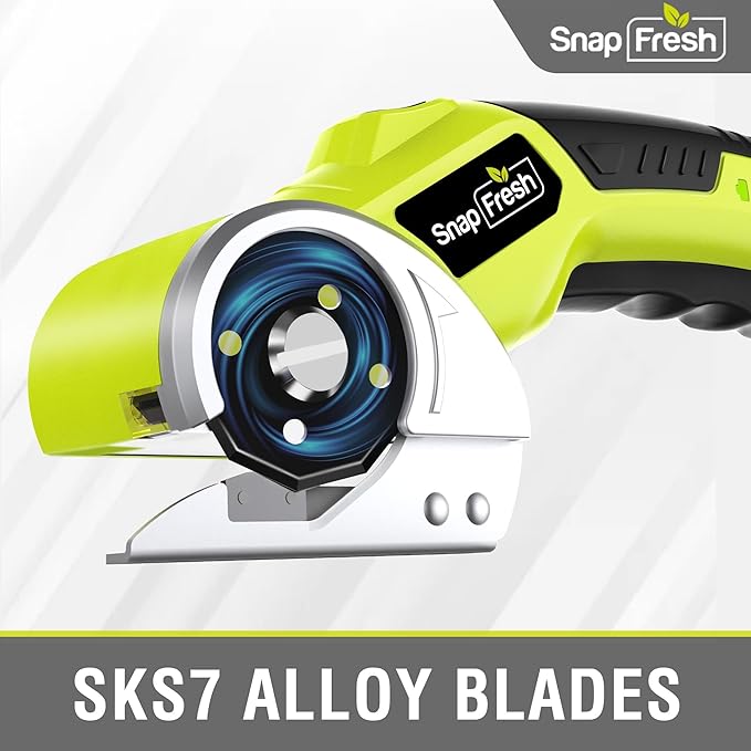 SnapFresh 4V Cordless Electric Scissors, Rechargeable Cardboard Cutter & Box Cutter Rotary Tool, 285 RPM Fabric Carpet Leather Cutter with LED, Extra Blade, 2.0Ah Battery & Storage Bag(SP5091)