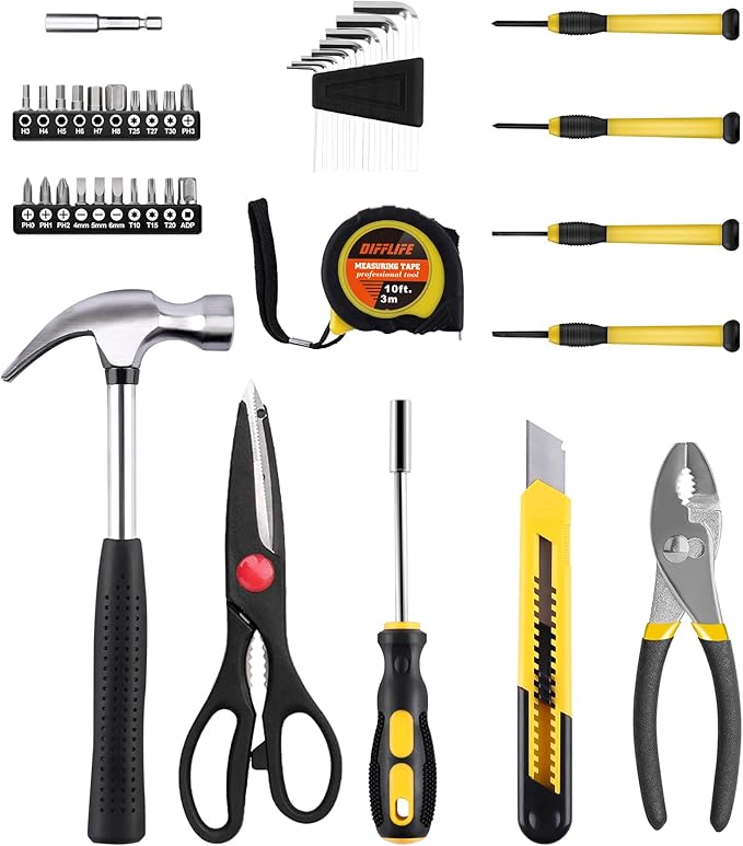 DIFFLIFE 40-Piece Tool Set - General Household Hand Tool Kit with Plastic Toolbox Storage Case…