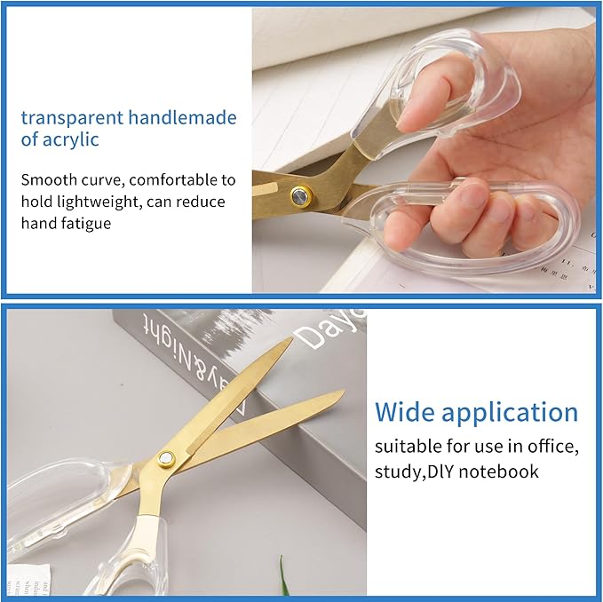 Acrylic Gold Scissors, 9??Ultra-Sharp Titanium Coated Blades and Sharp All-Purpose Scissors, Sewing, Office, Comfortable Handle Design, Versatile Usage