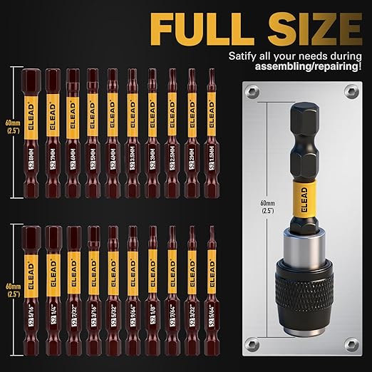 Allen-Wrench Hex Drill Bit Set: 21PCS Durable Impact Allen Key Set, Long-Lasting Strong Magnetic Hex Screwdriver Bit Set, SAE & Metric Size, Mechanic Automotive Furniture DIY Home Repairs